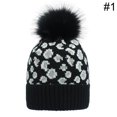 thumbnail image 2 of Tuque Léopard pour Femmes Douce Épaissie avec Pompon Bonnet Tricoté Tuque d'Hiver, 2 of 10