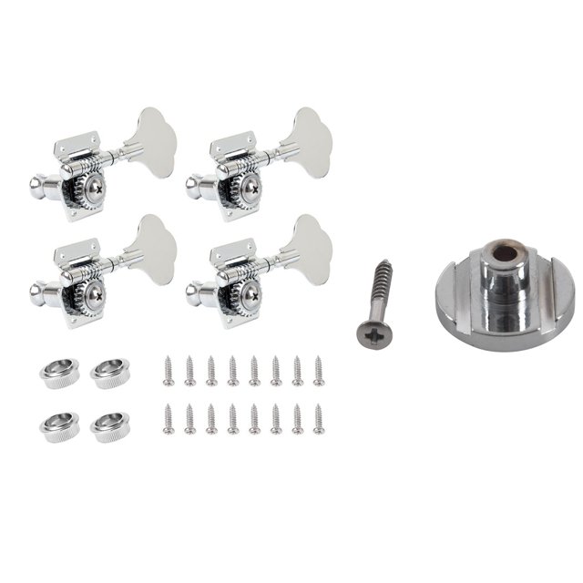 1x Pur Vintage - Style Jazz Basse / Guide de Cordes de Basse de Précision - Chrome & 4Pcs Guitare Tuning Chevilles Bass Tuner Électrique Cheville