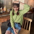 thumbnail image 2 of Women Round Neck Shirt Blouse Tee Tops Lady Plaid Loose Sweet Casual Long sleeve Shirt Tops, 2 of 4