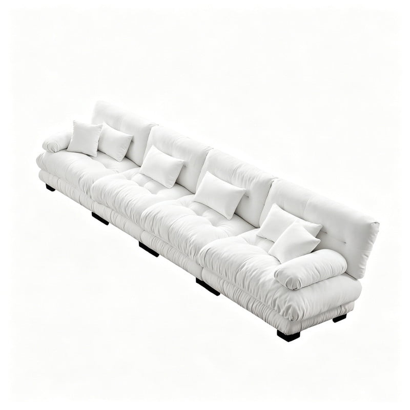ANPPORT Cloud Couch Sleeper Sofa, Chenille White 4-Seater Modular Sofa, 4 Lumbar pillows, 2 Pillows, Comfy Deep Seat Cloud Sofa, Convertible L-Shaped Floor Couch for Living Room