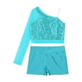 thumbnail image 4 of iixpin Girls Ballet Dance Outfits 2-Piece Gymnastics Sports Tumbling Sequins Crop Top with Athletic Shorts Set Light Blue 6, 4 of 6
