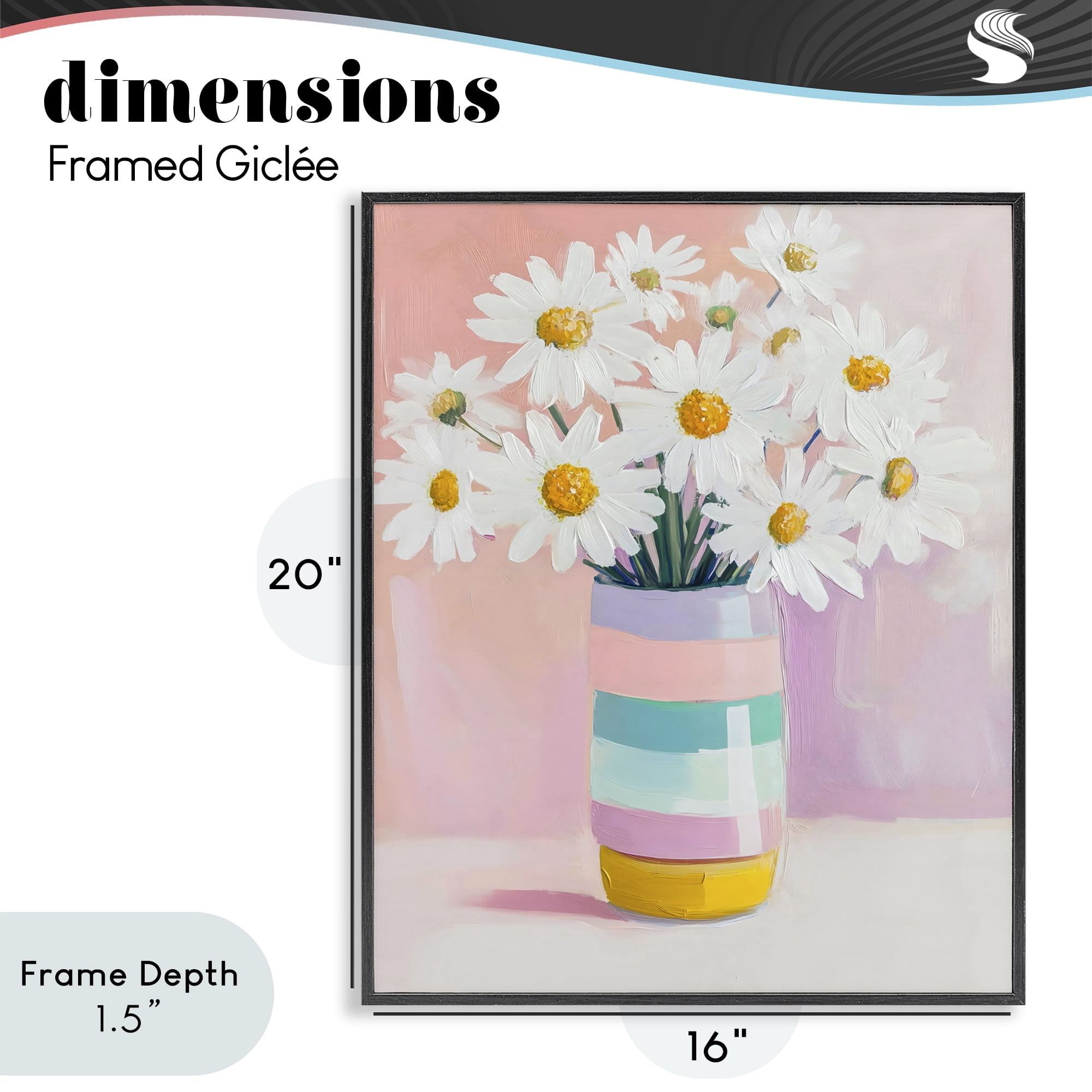 Stupell Industries Daisies in Striped Vase Black Framed Giclee Art, design by The Prints Vibe