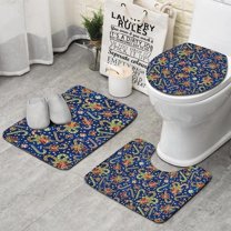 Blue Christmas Candy Cane Pattern Bathroom Rugs Sets 3 Piece,Toilet Cover Set,Absorbent Non Slip Bathroom Mats Sets with U-Shaped Contour Rug Toilet Rug Set