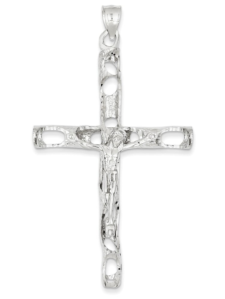 14K White Gold Crucifix Pendant (73mm x 