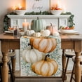 thumbnail image 2 of Fall Table Runner Thanksgiving Orange White Pumpkin Table Runners Green Eucalyptus Leaf Cotton Linen Dresser Scarf Kitchen Dining Table Decor for Fall Holiday Party Decor 13x72 Inch, 2 of 9