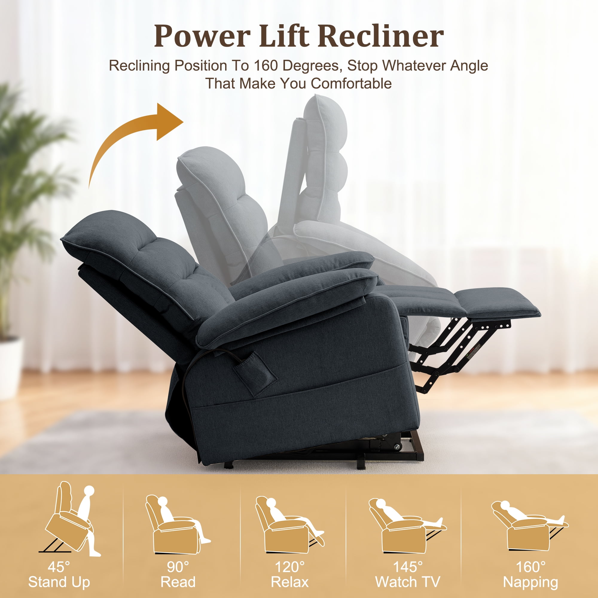 Korser Small Power Lift Recliner Chair for Elderly with Side Pockets Lift Chair for Small Spaces for Living Room,Linen,Dark Grey