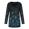 thumbnail image 4 of Pompotops Mode Femmes Imprimé Robe Dentelle Patchwrok Manches Longues V Cou Mini Robes, 4 of 4