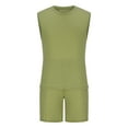 thumbnail image 4 of Men's Sports Set Two Piece Outfits European Style Split Solid Color Muscle Tank Top and Shorts Casual Daily Gym Workout Fitness Training | AESTIVO,Army Green L, 4 of 8