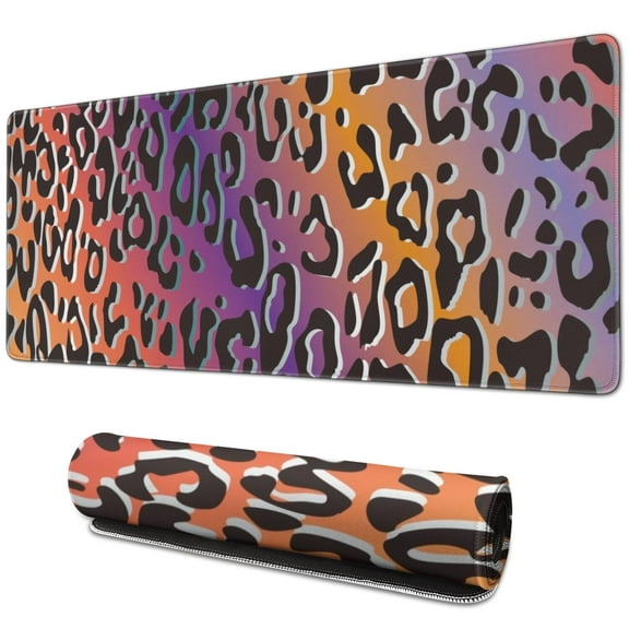 Long Mouse Pads for Desk,Purple and Orange Of Leopard Print Desk Mats on Top Of Desks, Desk Mouse Pad Extra Large with 3mm Non-Slip Base and Stitched Edge for Gaming,Office,Work,Home 31.5"x11.8"