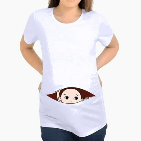 

Fragarn Women Maternity Short Sleeve Cartoon Print Tops T-shirt Pregnancy Clothes
