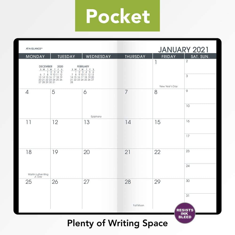 2021-2022 Pocket Calendar By AT-A-GLANCE 3-1/2" X 6", Year Monthly Planner 