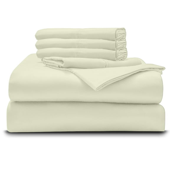 6PC Bedding Set- 100% Organic Cotton Bed Sheet Set 800 Thread Count, 28" EXTRA DEEP POCKET, Crisp and Cooling Sateen Weave, Eco-Friendly - Ivory, Twin-XL