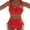 Red, variant on High Waisted Two Piece Swimsuit for Women Deep V Neck Push Up Top Lace Up Button Embossing Beach Swin Bathing Suits