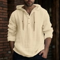 thumbnail image 2 of Xudanell Cotton Linen Hoodie for Men Drawstring Hooded Button Beach Shirt Lightweight Soft Long Sleeve Blouse Tops (Beige,XXL), 2 of 4