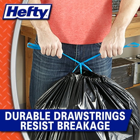 Hefty Cinch Sak Extra Strong Drawstring Lawn and Leaf Bags, 39 Gallon, Black, 18 Ct