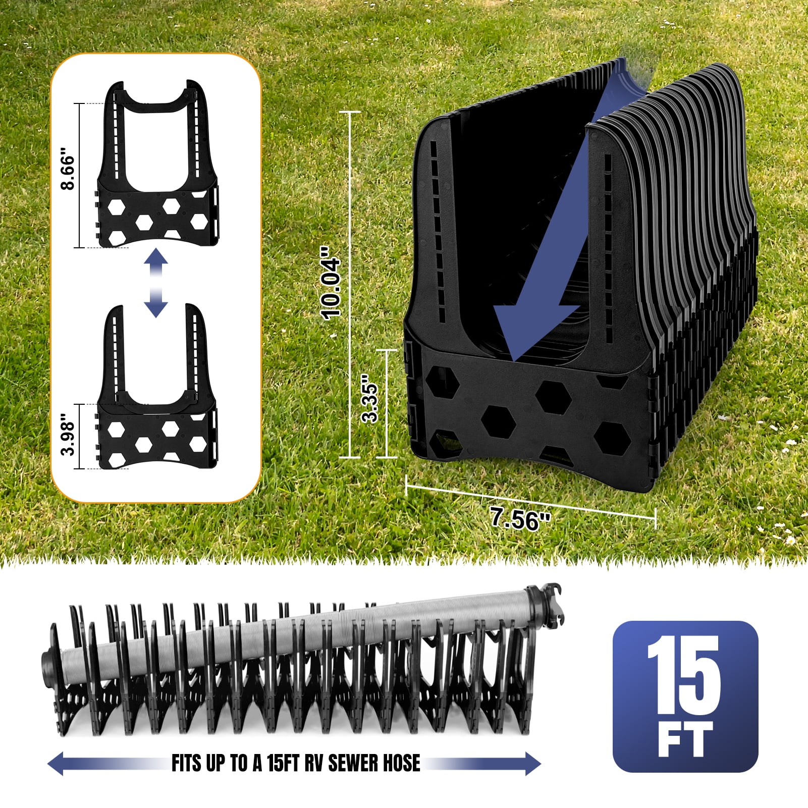 Kohree RV Sewer Hose Support,Heavy-Duty with Height Adjustable for Campers,Black - 15-Foot
