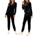 thumbnail image 2 of Honganda Women 2 Pcs Tracksuits Solid Color Zipper Hoodie Sweatshirt and Sweatpants for Activewear Outfits Set, 2 of 7