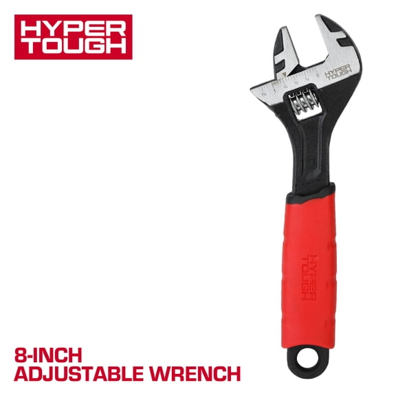 Hyper Tough 8-inch Wide Jaw Adjustable Wrench, Dual Material Comfort Grips