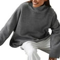 thumbnail image 3 of Women'S Sweater Thick Long Sleeve Knit Pullover High-Low Hem Fashion Autumn and Winter Basic Pullover Top Grey L, 3 of 9