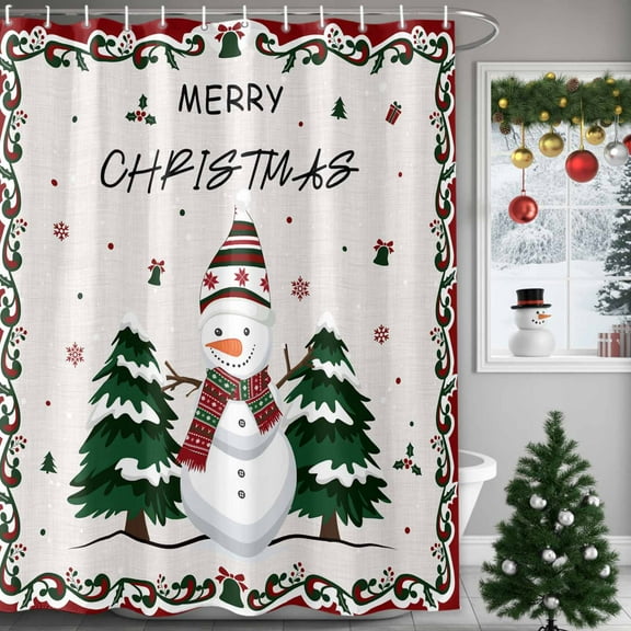 Christmas Shower Curtain Snowman Shower Curtains for Bathroom Winter Holiday Xmas Decor, Waterproof Polyester Shower Curtain Set with Hooks, Extra Long 72" x 84" Merry Christmas Tree Snow Linen