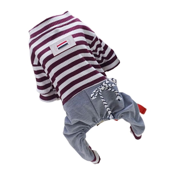 Billuyoard Mono de algodón para mascotas con lazo a rayas, Universal, transpirable, lavable, Unisex, para interiores y exteriores, ropa para Ropa para mascotas Marrón