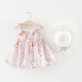 thumbnail image 2 of Odeerbi Toddler Girl Summer Beach Dress with Sun Hat Kids Baby Cute Flowers Print Suspender Dress Skirt Hat Suit Pink, 2 of 6