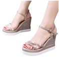 thumbnail image 2 of nsendm Sandale Femme Adulte Style Bout Ouvert Mode Plateformes Cristal Talons Compensés Léopard Or 8.5, 2 of 6