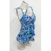 Croft & Barrow Blue Tiered Tummy Slimmer Fan Pattern Swimdress Swimsuits Plus Size 24W
