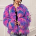 thumbnail image 4 of Mutghys Fur Coats for Women Colorful Block Open Front Fuzzy Faux Fur Jacket Party Vacation Bar Winter Warm Soft Comfortable Fashion Outerwear,S-3XL, 4 of 5