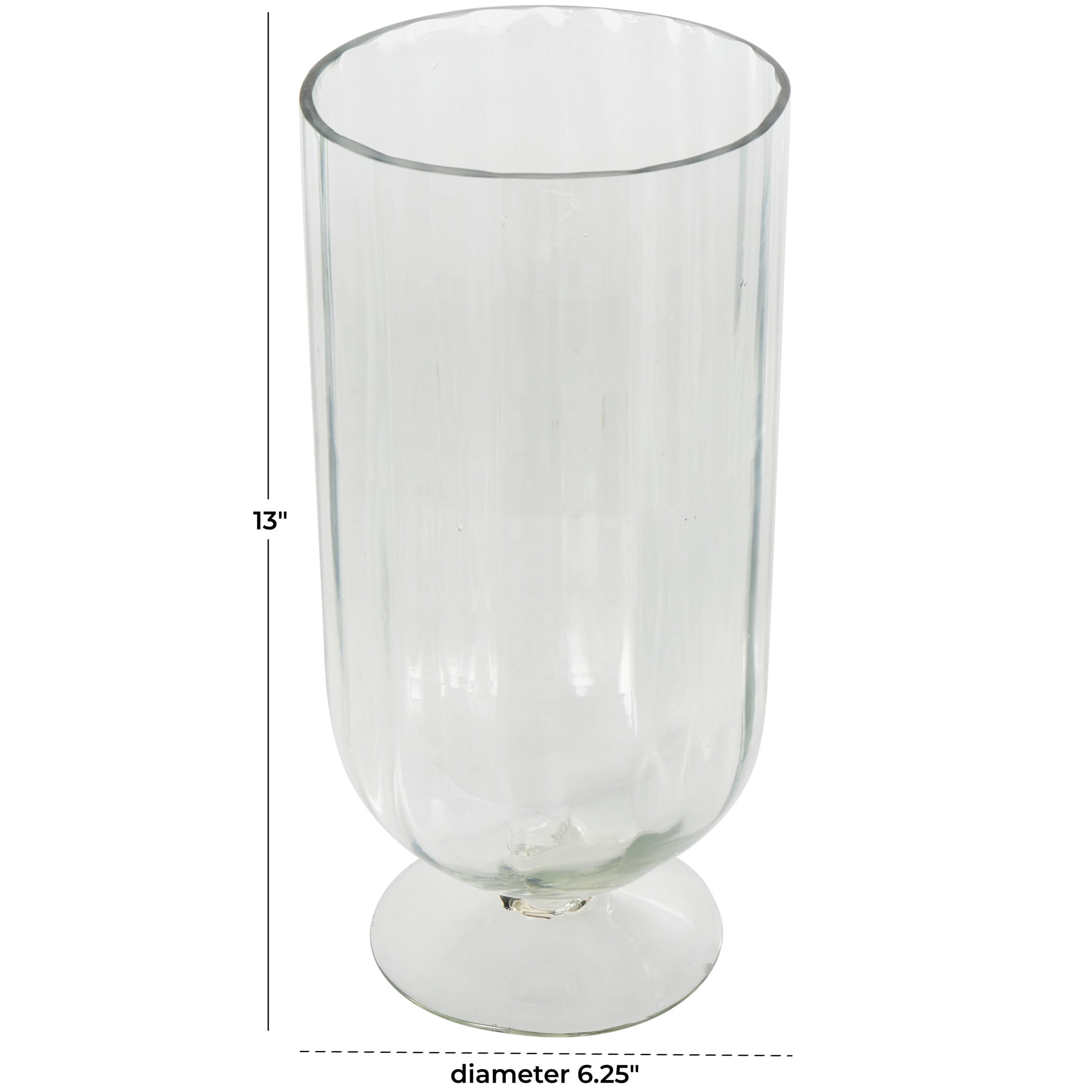 DecMode Glass Ribbed Fluted Hurricane Lamp with Elevated Base