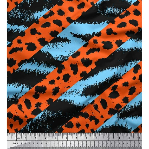 Soimoi Blue Heavy Canvas Fabric Leopard & Wild Animal Skin Printed Fabric 1 Yard 58 Inch Wide