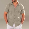 thumbnail image 2 of LNWUY (S-5XL) Plus Size Men's Cuban Guayabera Shirt Short Sleeve Button Down Shirts Casual Summer Beach Linen Shirts Gray XXL, 2 of 7