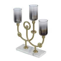 A&B Home Persey Aluminum Glass Candle Holder with Marble Base - 13.5"W x 4"L x 16.5"H - Black/Gold/White