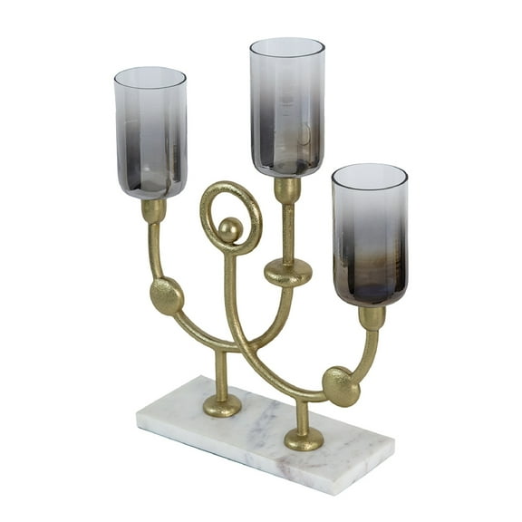 A&B Home Persey Aluminum Glass Candle Holder with Marble Base - 13.5"W x 4"L x 16.5"H - Black/Gold/White