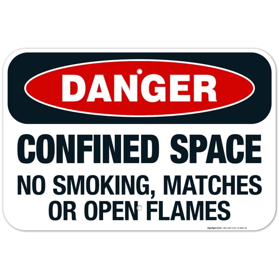 Danger Confined Space No Smoking, Matches Or Open Flames Sign, OSHA Danger Sign, 12x18 Aluminum