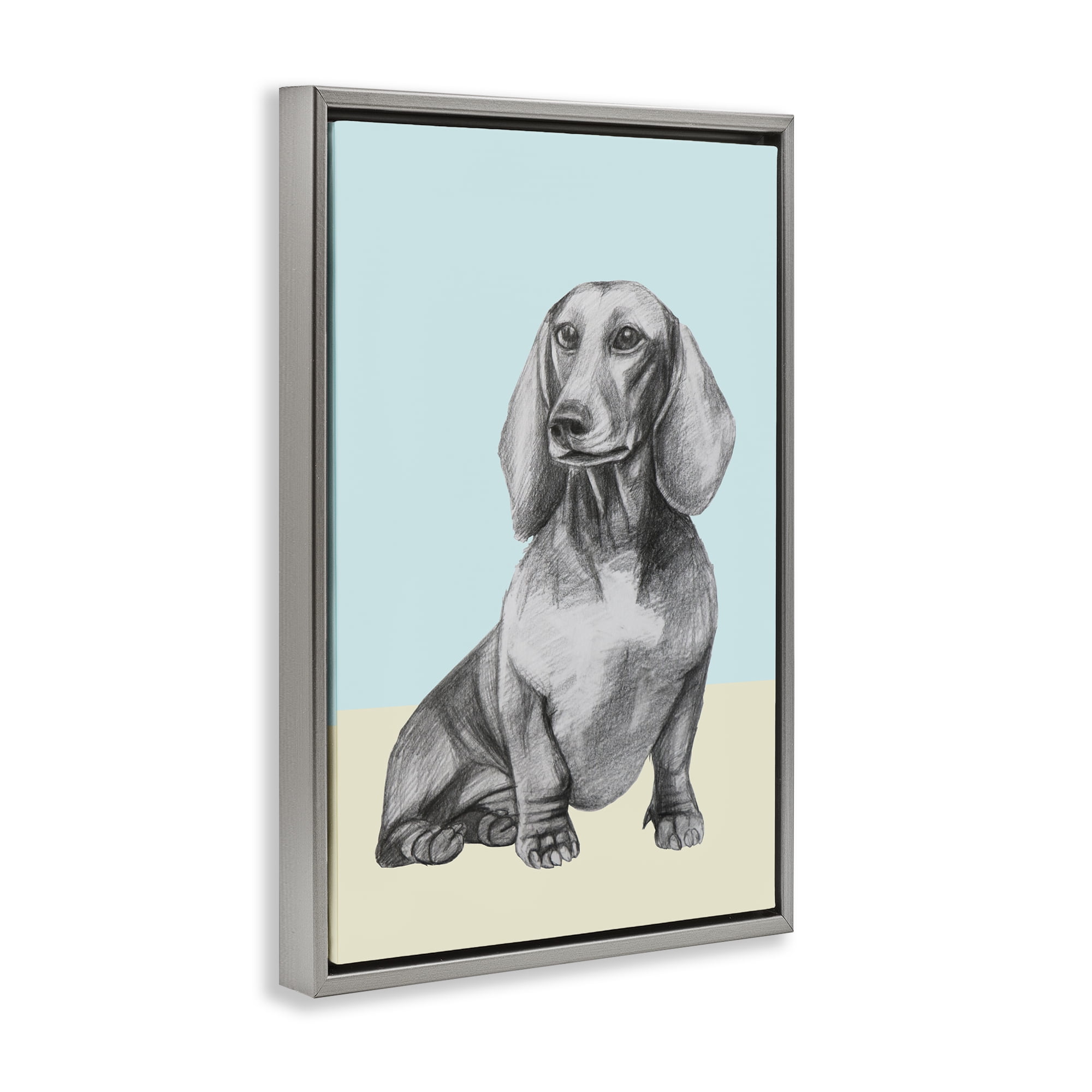 Stupell Industries Sitting Dachshund Sketch Gray Framed Floater Canvas Wall Art, design by Violeta Vollmer