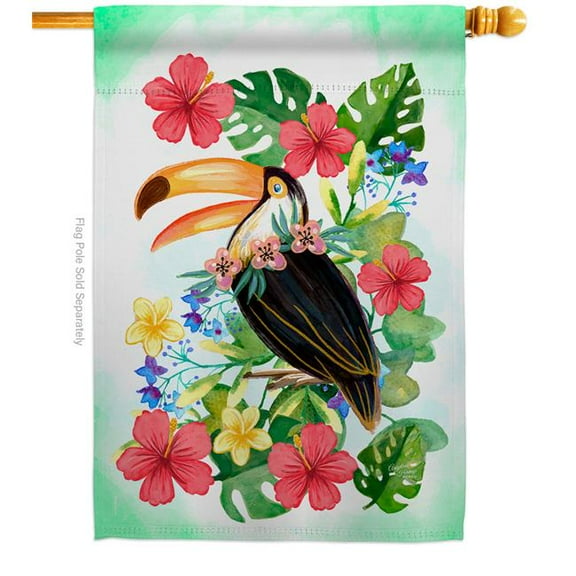 Angeleno Heritage H137019-BO Tropical Toucan Summertime 28 x 40 in. Double-Sided Decorative Vertical House Flags for Decoration Banner Garden Yard Gift