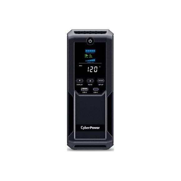 CyberPower CP1350AVRLCD3 Intelligent LCD UPS System, 1350VA/815W, 12 Outlets, 2 USB Ports, AVR, Mini Tower, Black