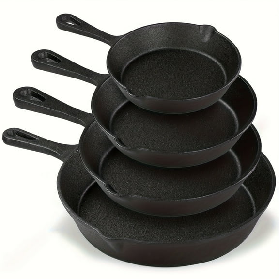 4-Piece Cast Iron Skillet Set - Deep Fryer with Drip Nozzle, Oven-Safe - Perfect for Indoor/Outdoor Cooking, Camping & BBQ - Great Gift for Home Chefs