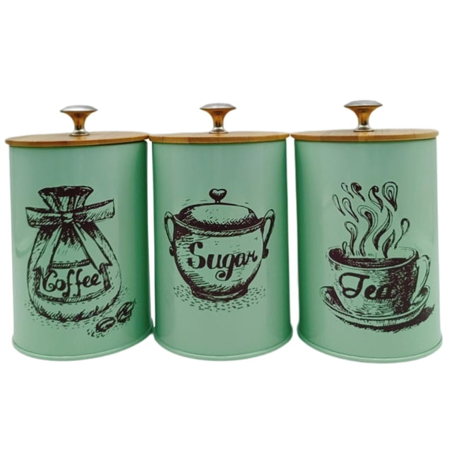 Abbracc 3Pcs Coffee Tea Sugar Containers Set Kitchen Canisters Set Iron Decor Organizer Green