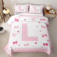 thumbnail image 2 of Manfei Girls Personalized Initial L Twin Quilt Set,Teens Cartoon Ribbon Bow Twin Coverlet Set, 2 of 7