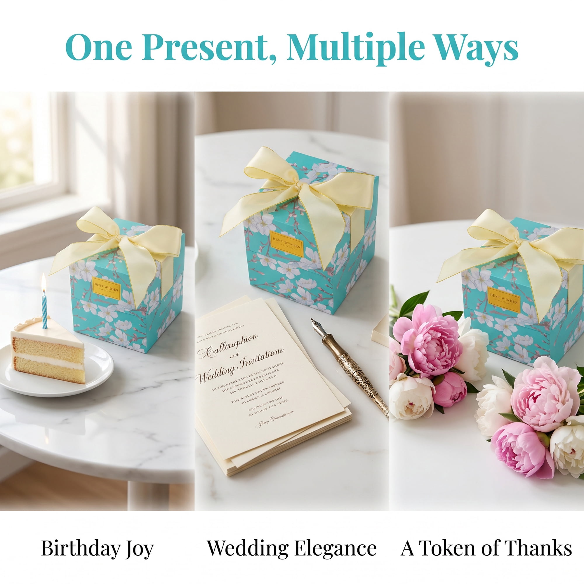 Unique Bargains 2Pcs Floral Ribbon Multifunctional Gift Box Green 4.7" x 4.7" x 4.7"