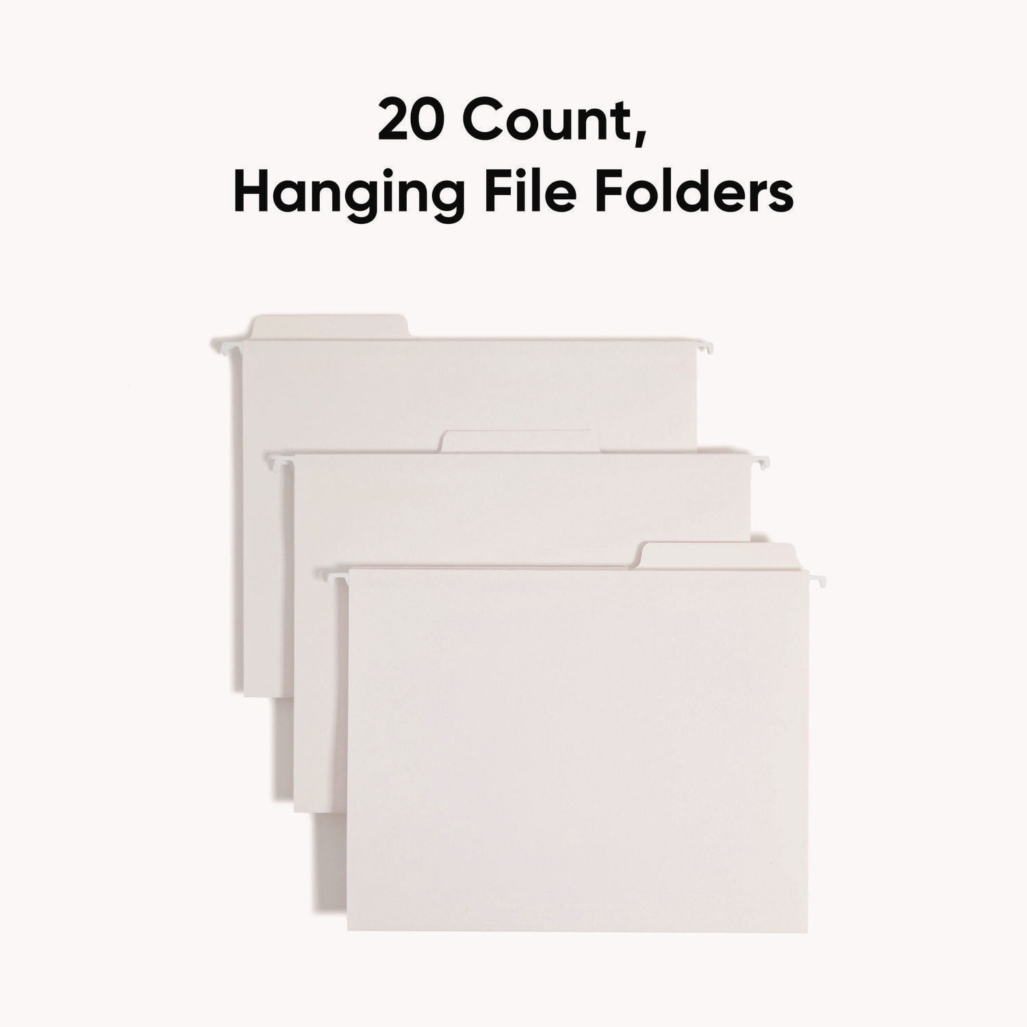 Smead FasTab® Hanging File Folder, 1/3-Cut Built-In Tab, Letter Size, White, 20 per Box (64002)