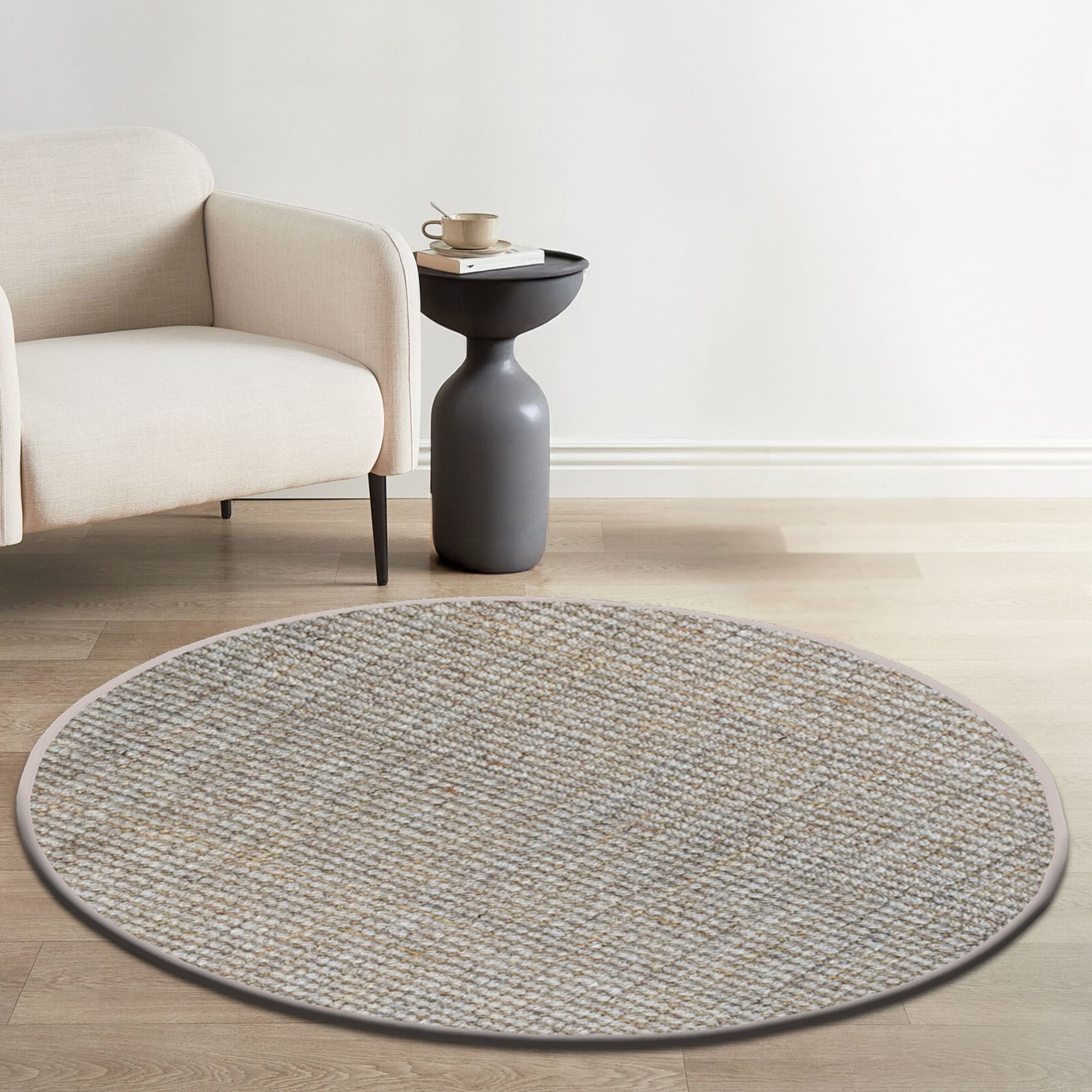 Delara Premium Handwoven Wool and Jute Area Rug, 6' Round, Natural Boucle, 0.25" Thick, Soft & Durable for Living Room, Bedroom, Entryway