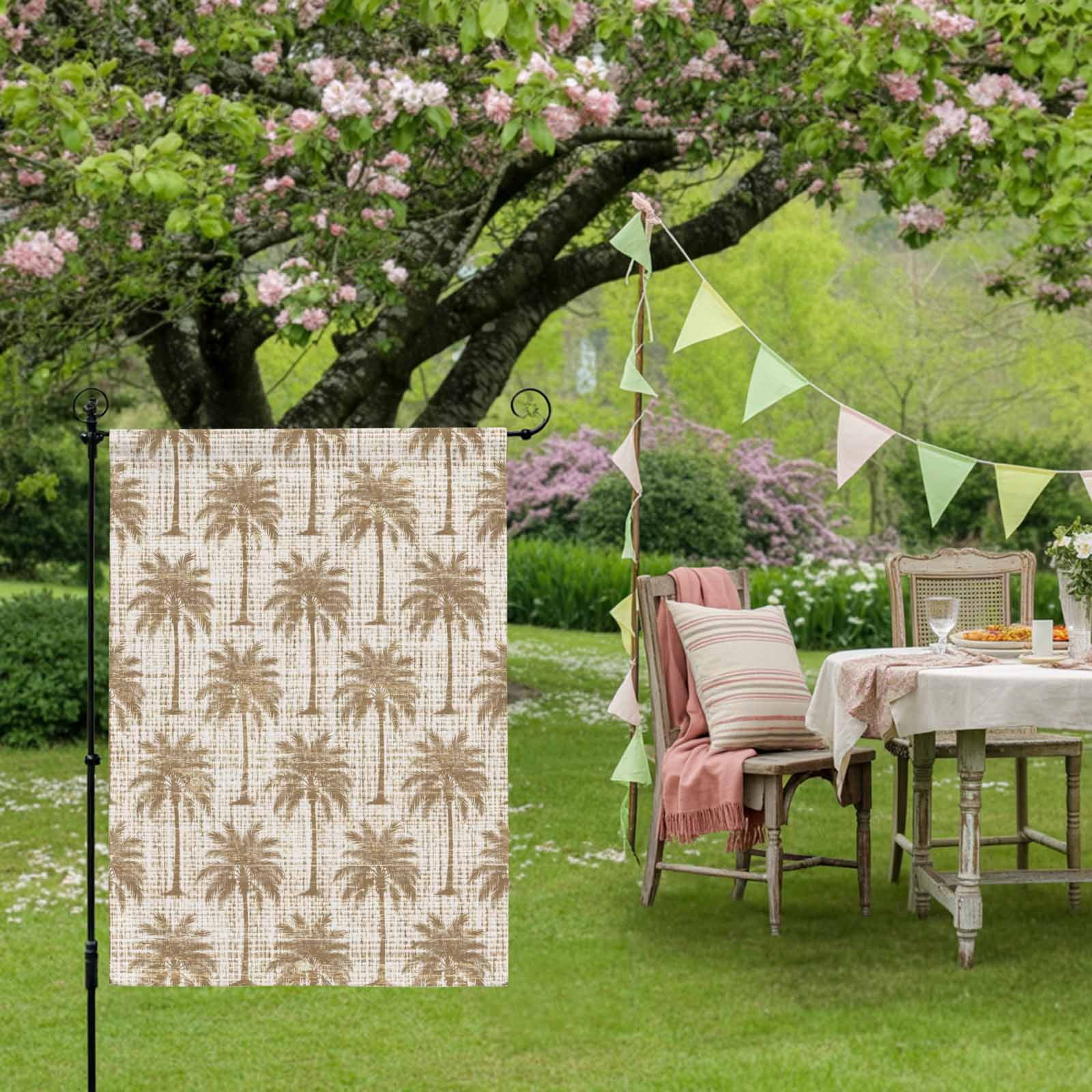 Brown Palm Tree House Flag 28 x 40 Inches, Country Linen Texture Tropical Plant Coastal Weather Proof Outdoor Patio Flags Double Sided Small House Decoration for Yard Lawn Outside Home