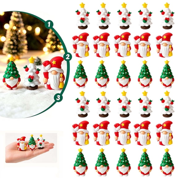 Mini Gnome Figurines Christmas Decorations Desktop Scene Layout Props, 30 Piece Set
