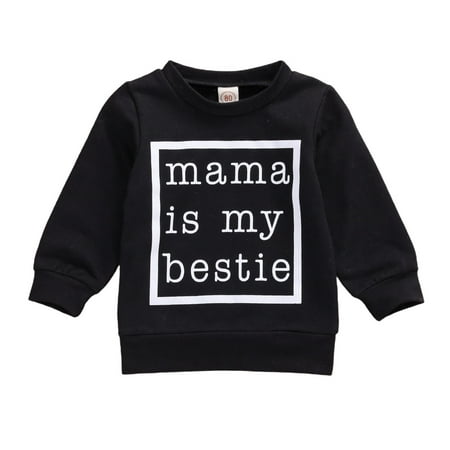 

One opening Baby Pullover Sweater mama is my bestie Letter Printing Ribbed Closing Classic Round Neck Spring Clothing