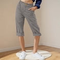 thumbnail image 2 of biudgviw Capri Pants for Women High Waisted Cropped Pants Cuffed Hem Solid Color Straight Leg Summer Linen Pants with Pockets, 2 of 4