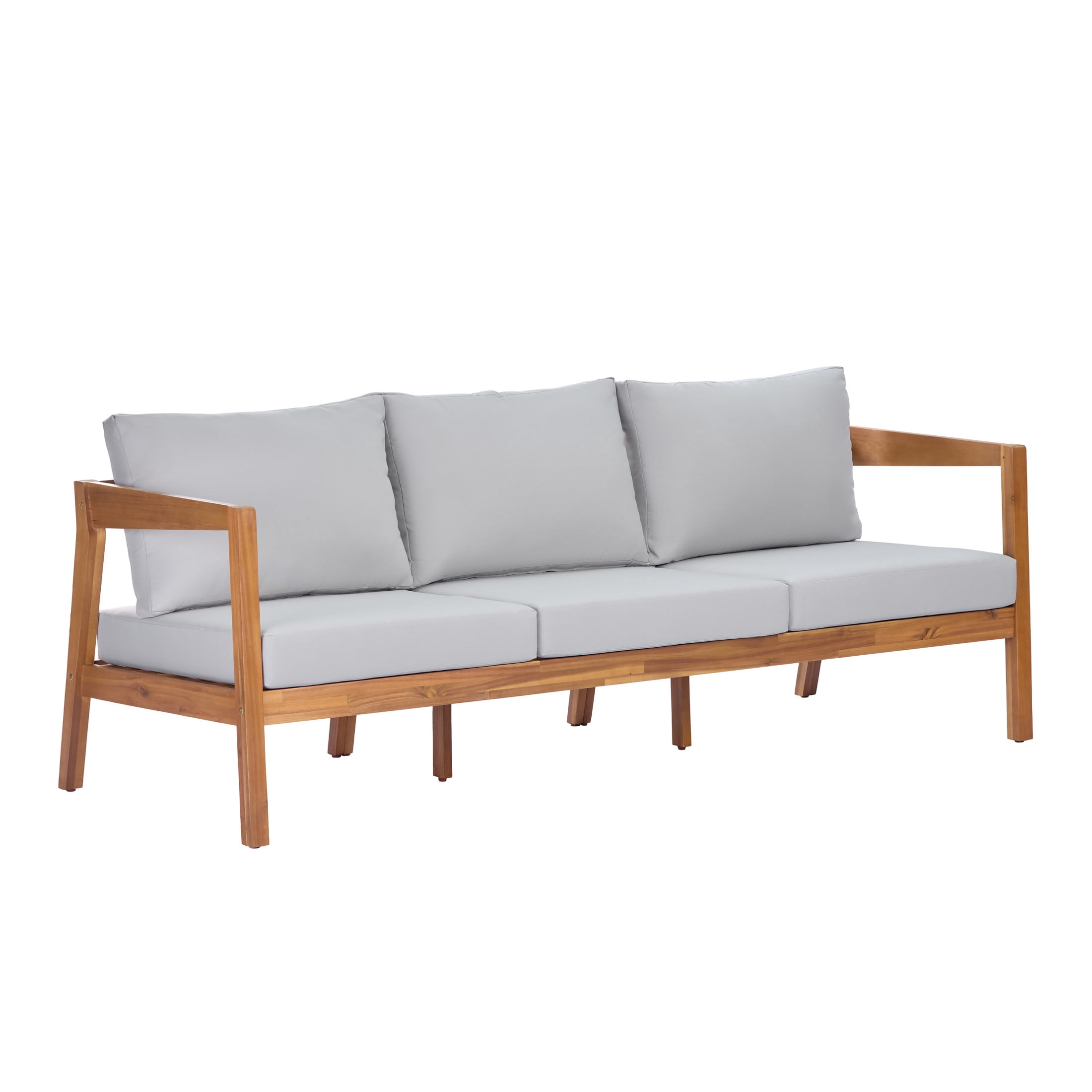 Christopher Knight Home 76" Acacia Wood 3-Seater Outdoor Patio Sofa with Light Gray Cushions, Teak Finish