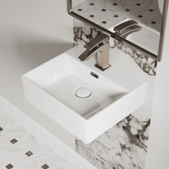 Los Flexi 16" x 14" Wall Mounted Sink with Overflow, White Rectangular Sink with Single Faucet Hole for Small Bathrooms